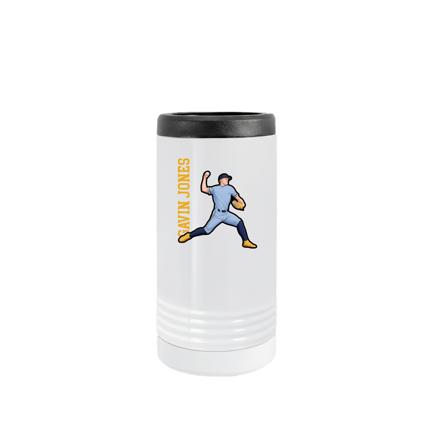 Slim Beverage Holder — Name Vertical in White