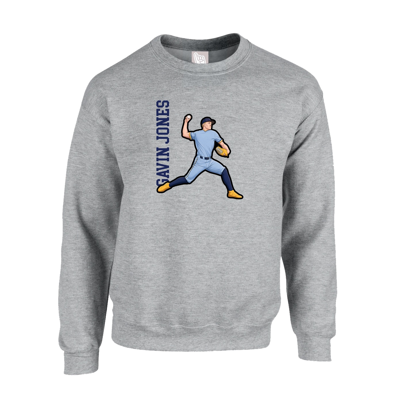 Fleece Crew — Name Vertical in Grey