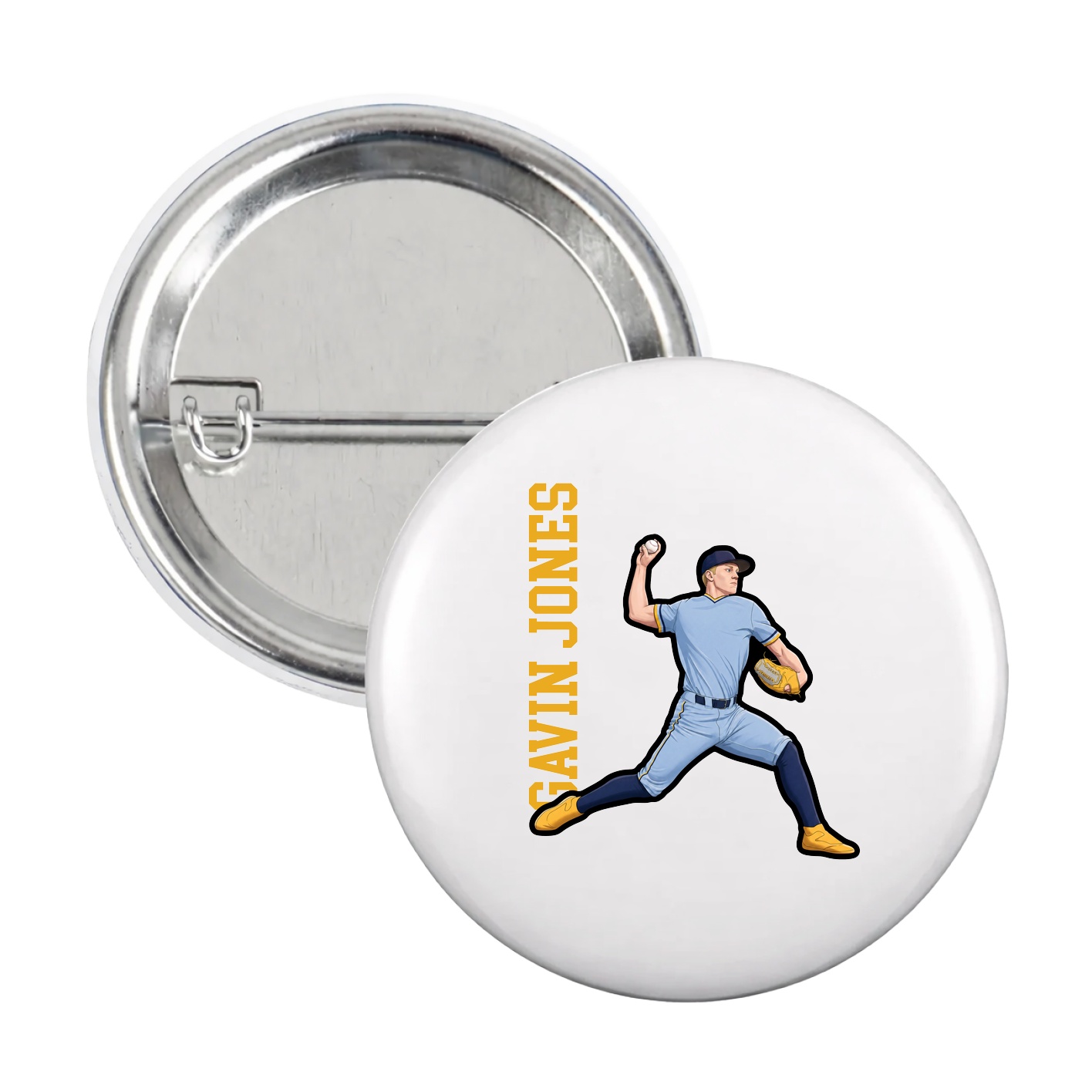 Game Day Button — Name Vertical in White
