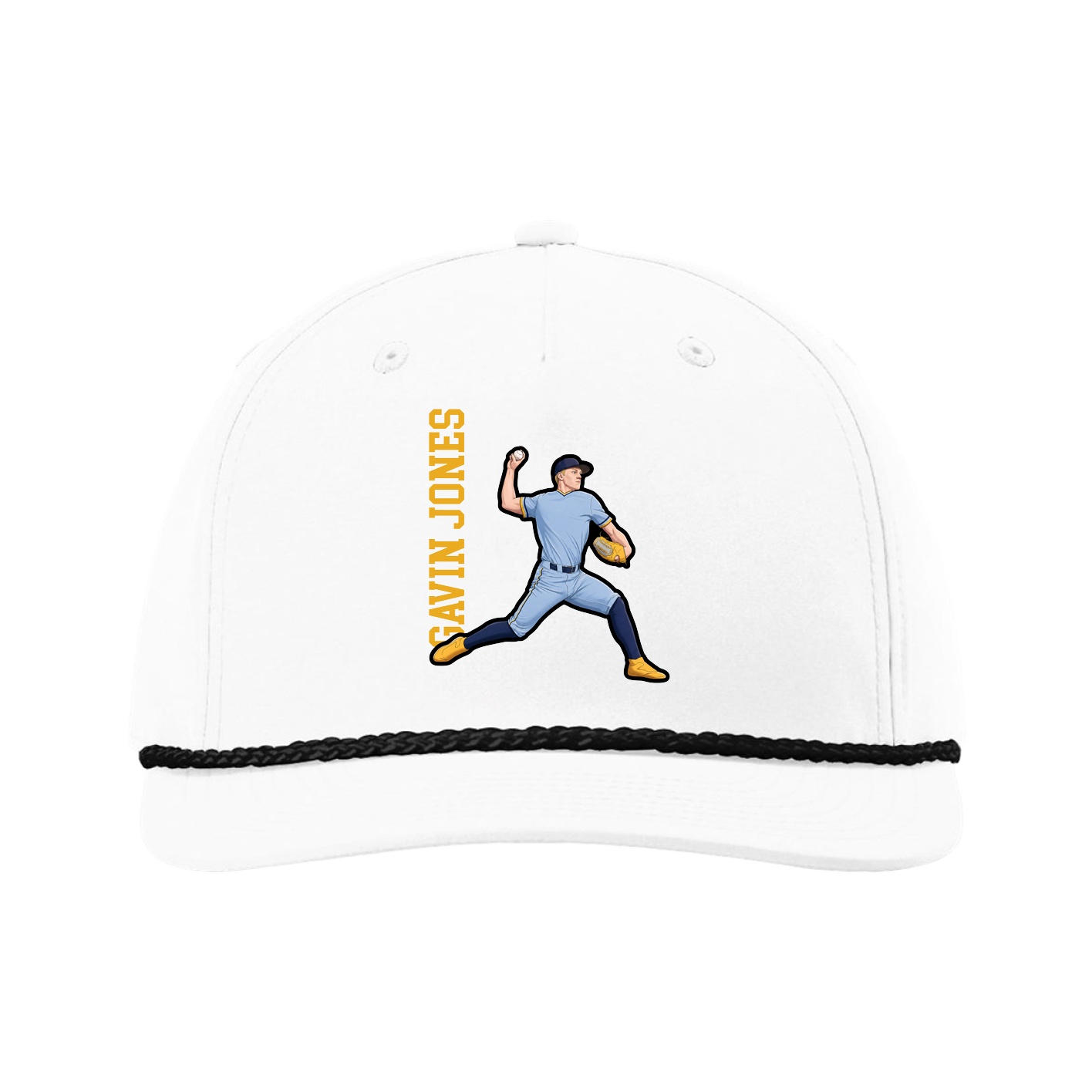 Five-Panel Classic Rope Cap — Name Vertical in White