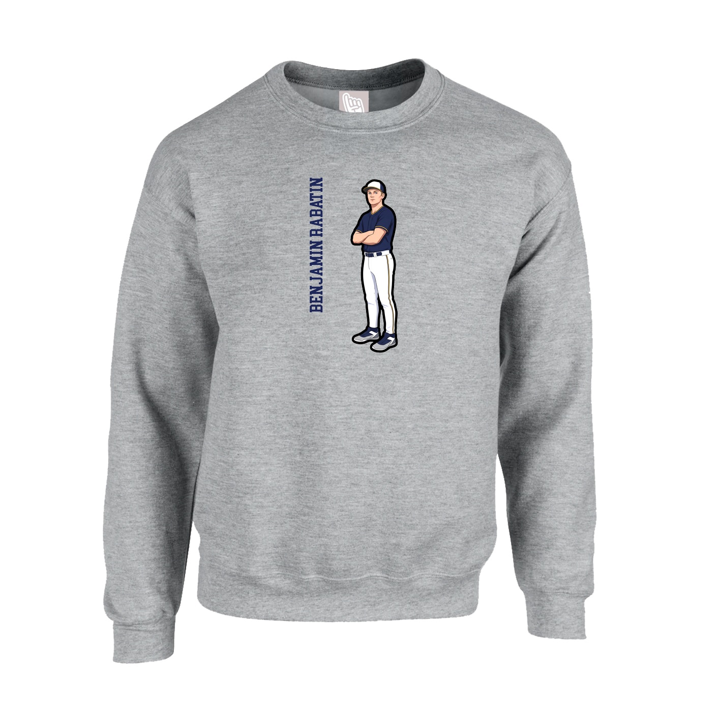 Fleece Crew — Name Vertical in Grey