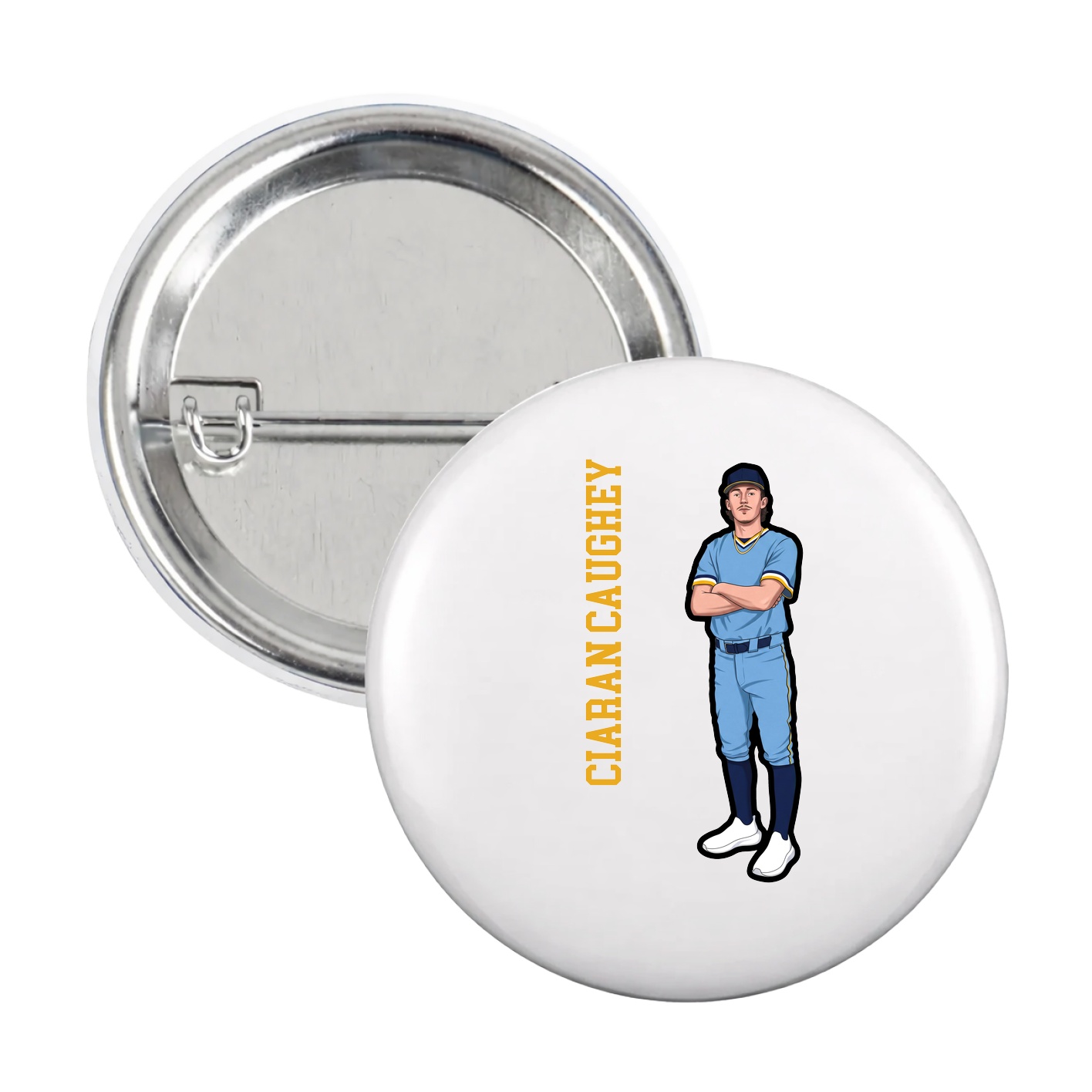 Game Day Button — Name Vertical in White