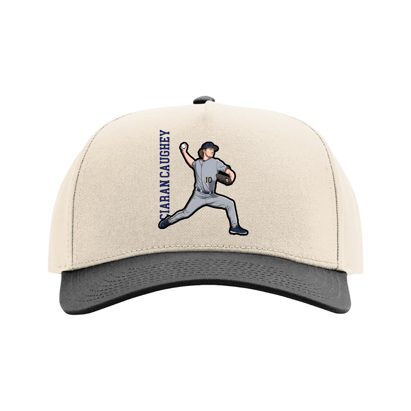 Full Fabric Five-Panel Champ Cap — Name Vertical in Cream/Black