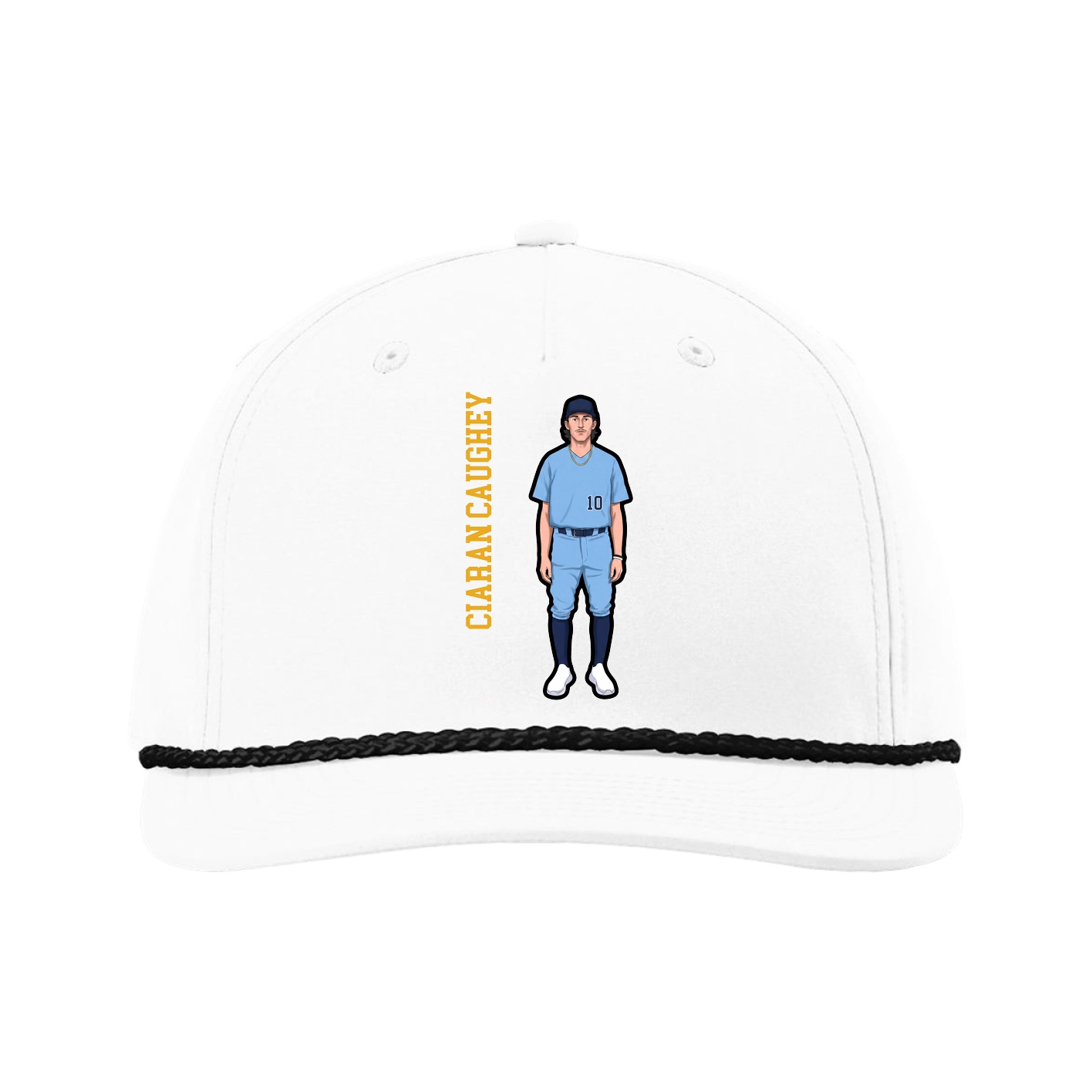 Five-Panel Classic Rope Cap — Name Vertical in White