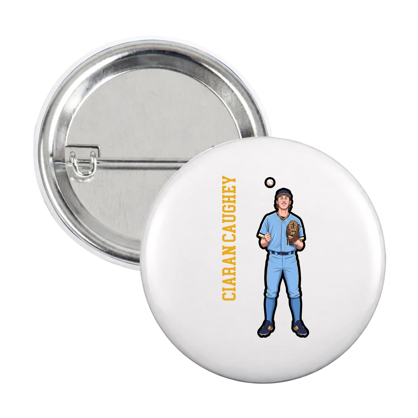 Game Day Button — Name Vertical in White