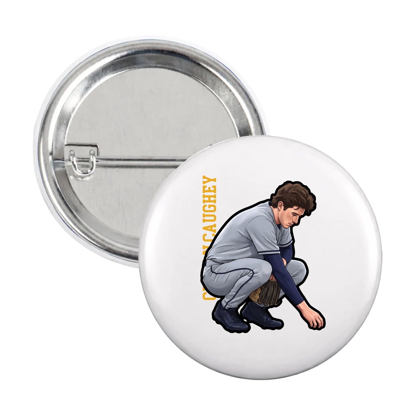 Game Day Button — Name Vertical in White