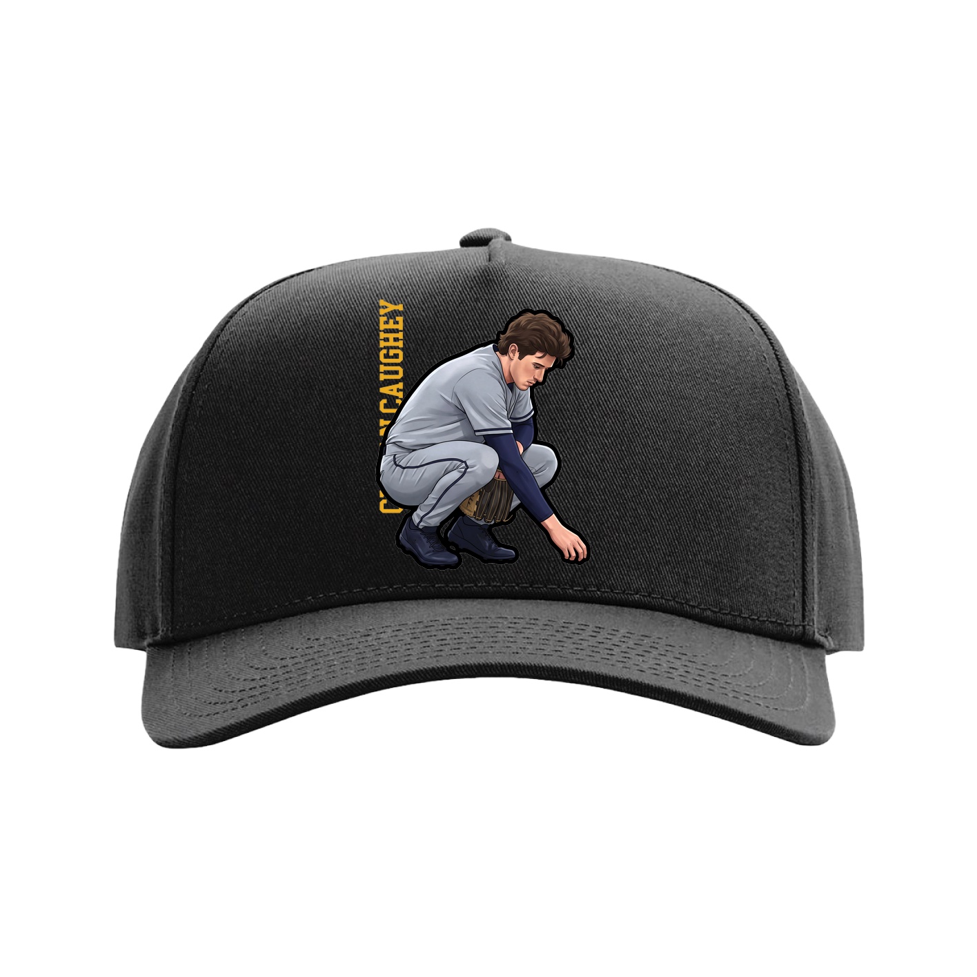 Full Fabric Five-Panel Champ Cap — Name Vertical in Black