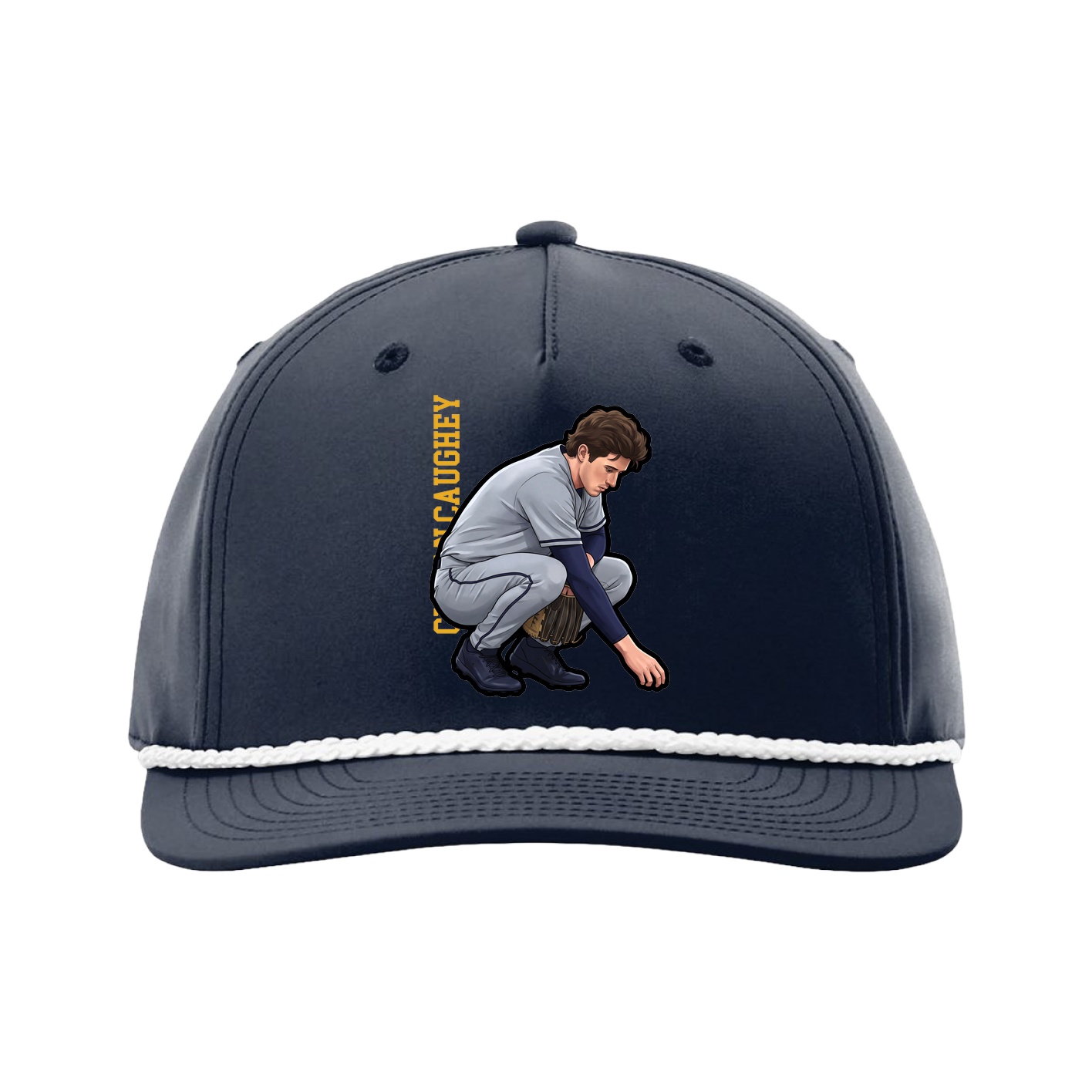 Five-Panel Classic Rope Cap — Name Vertical in Navy