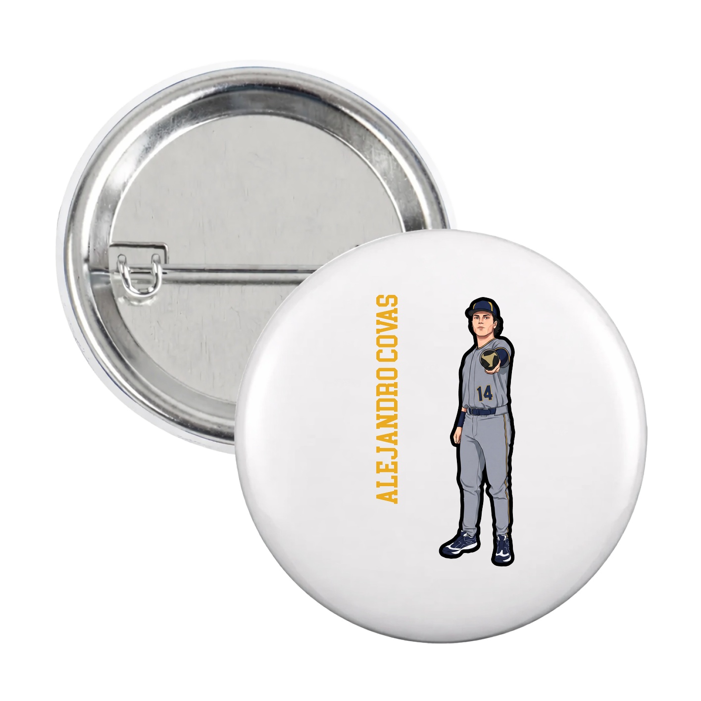 Game Day Button — Name Vertical in White