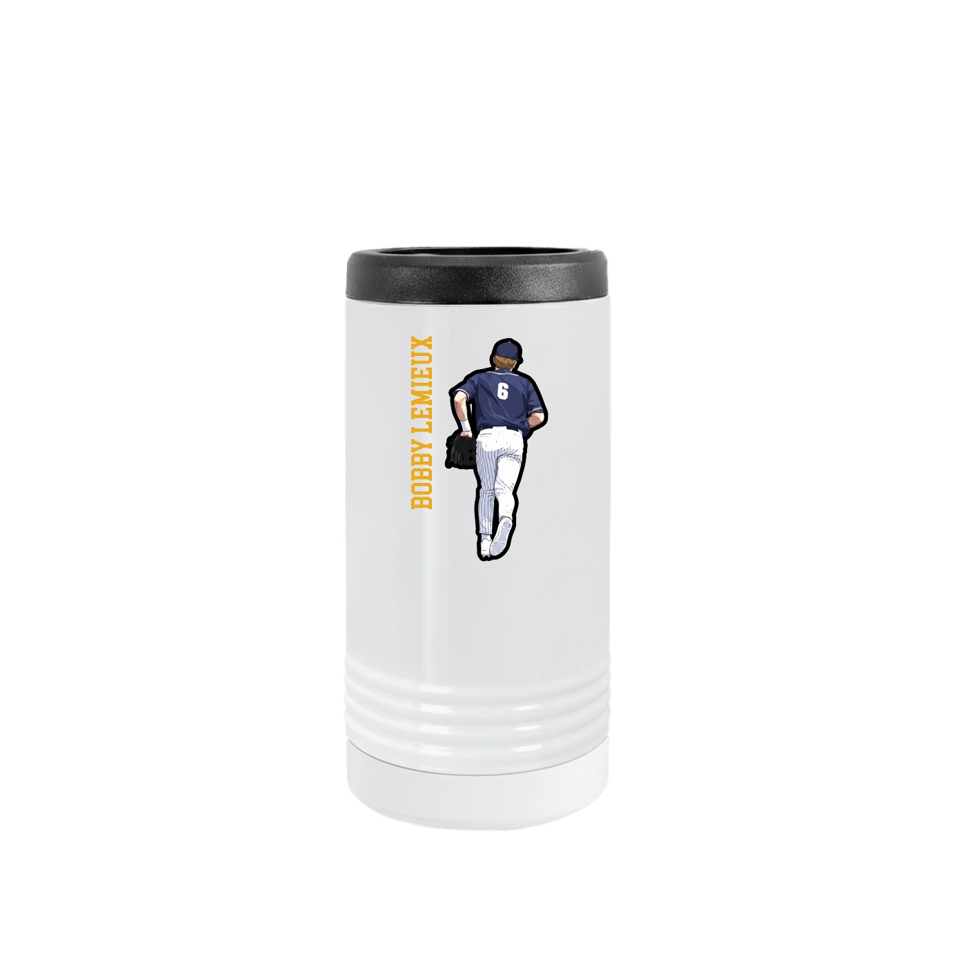 Slim Beverage Holder — Name Vertical in White