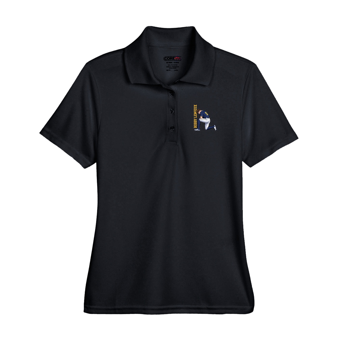 Performance Polo — Name Vertical in Black