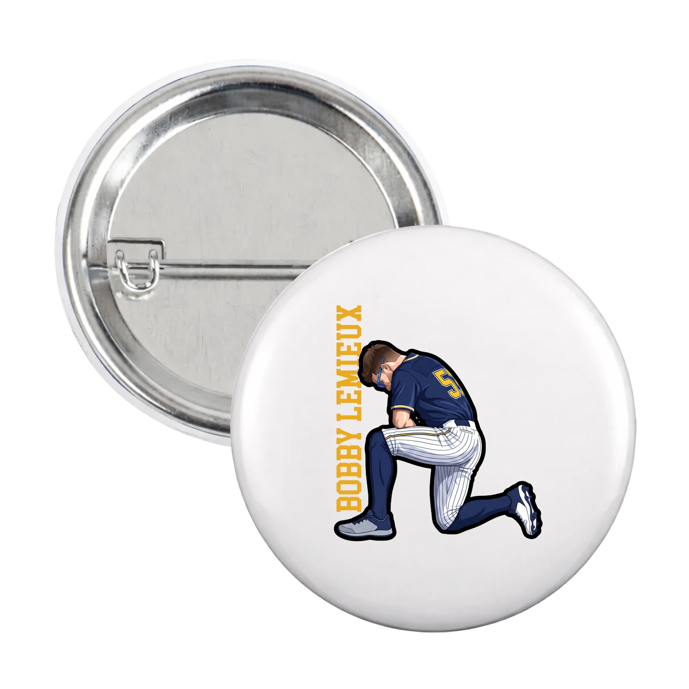 Game Day Button — Name Vertical in White