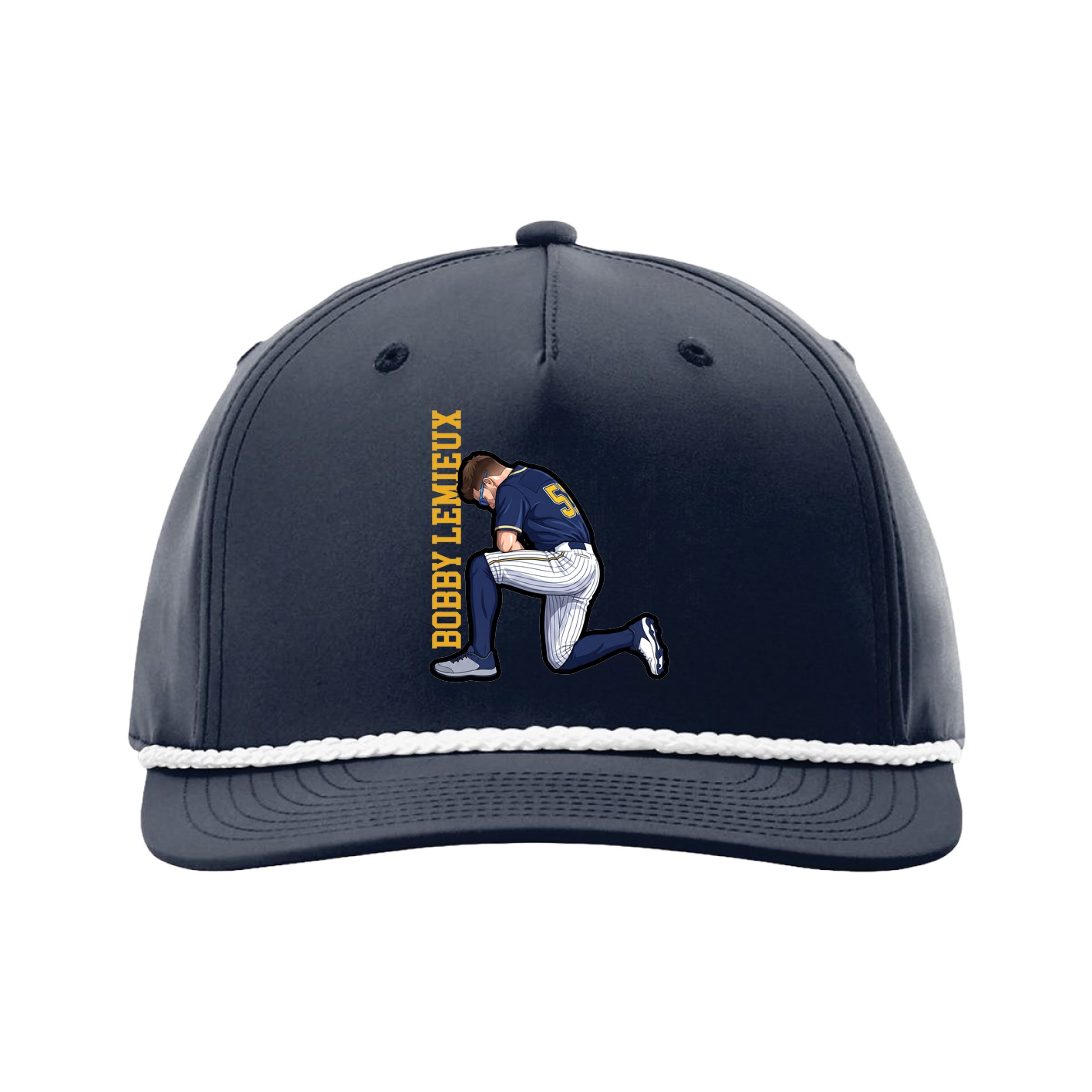 Five-Panel Classic Rope Cap — Name Vertical in Navy