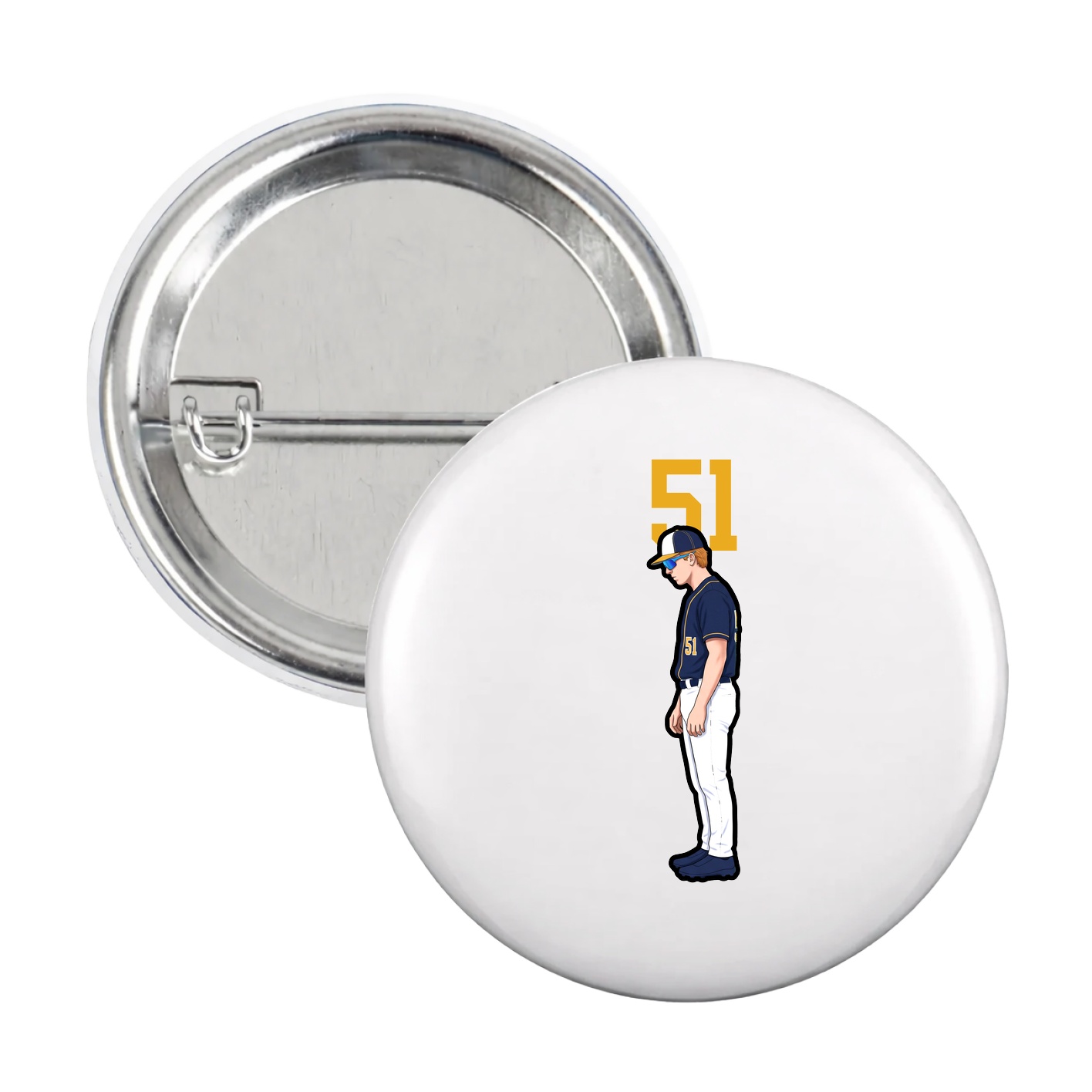 Game Day Button — Number Top in White