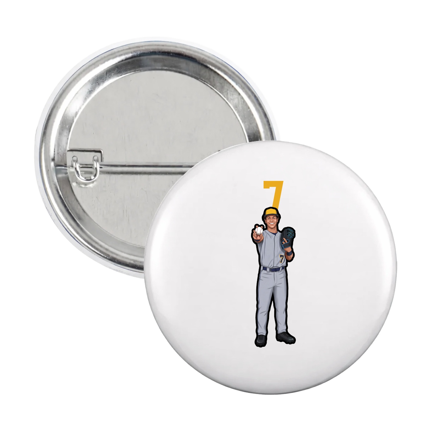 Game Day Button — Number Top in White