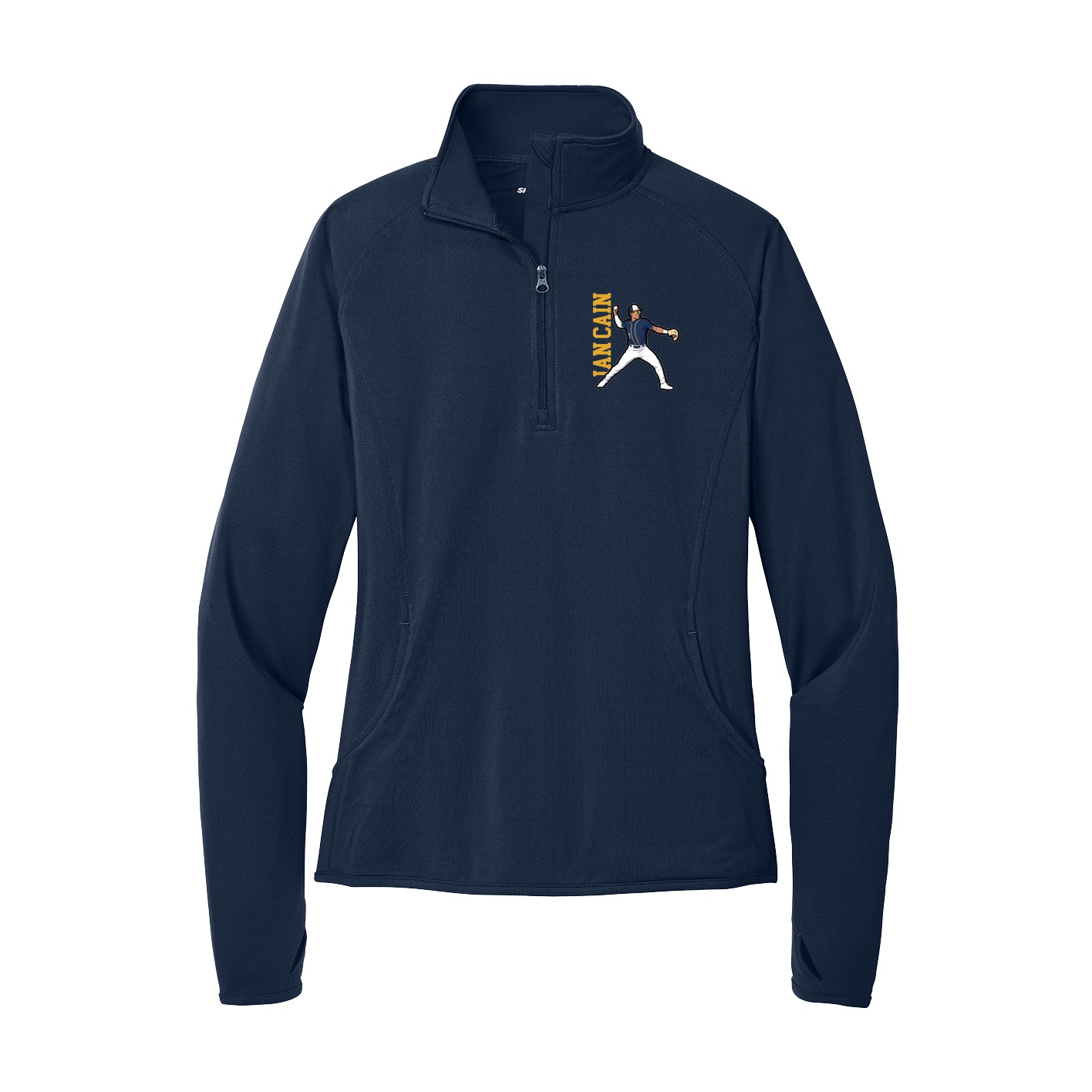 Women's Q-Zip Pullover — Name Vertical in Navy
