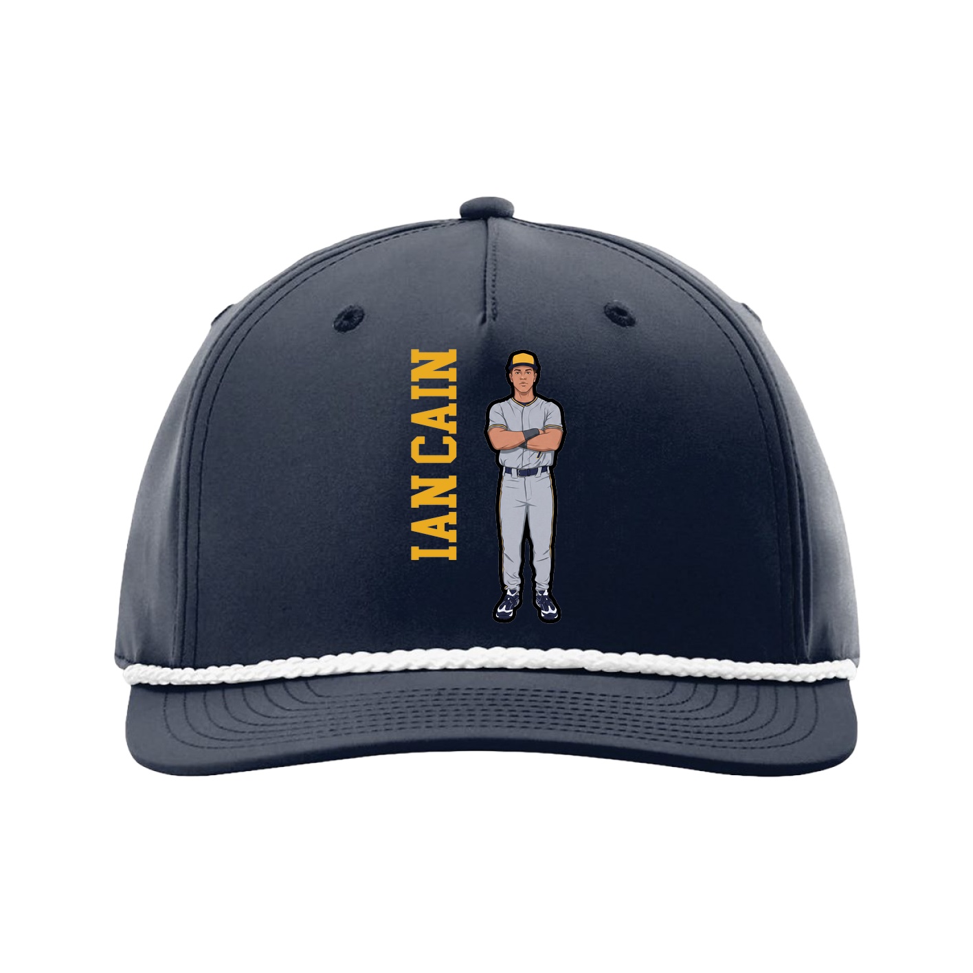 Five-Panel Classic Rope Cap — Name Vertical in Navy