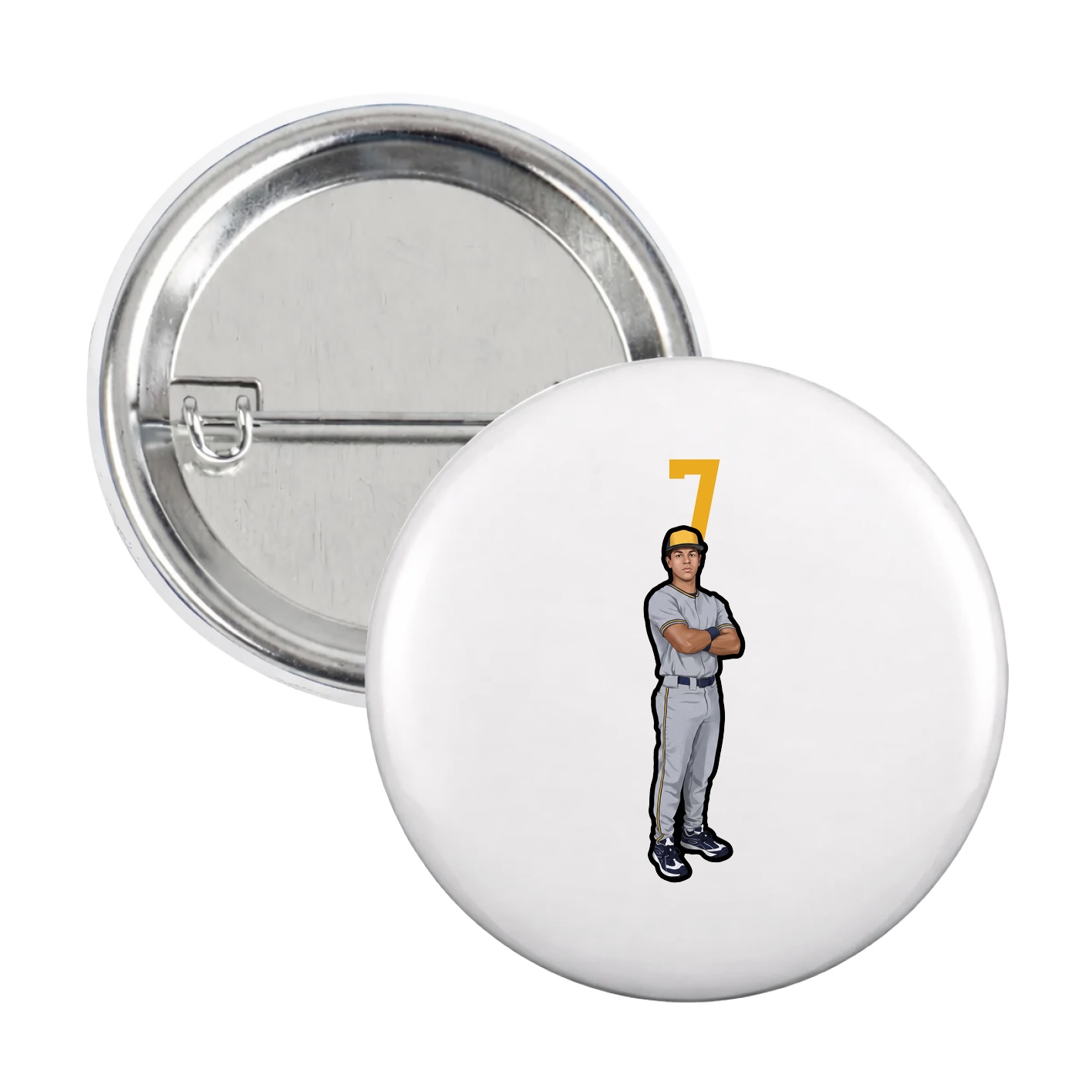 Game Day Button — Number Top in White