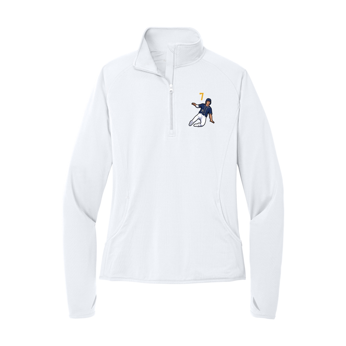 Women's Q-Zip Pullover — Number Top in White