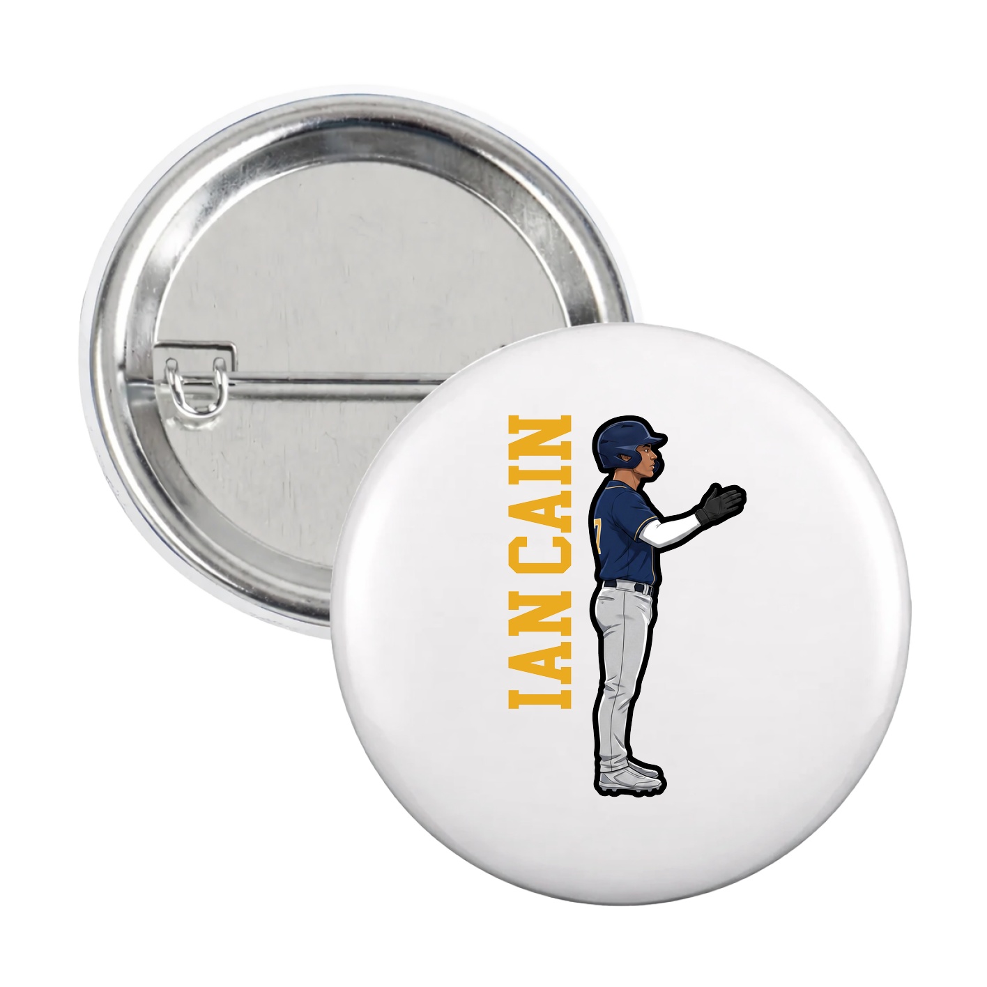 Game Day Button — Name Vertical in White