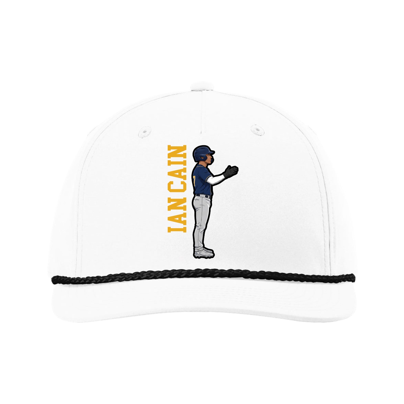 Five-Panel Classic Rope Cap — Name Vertical in White