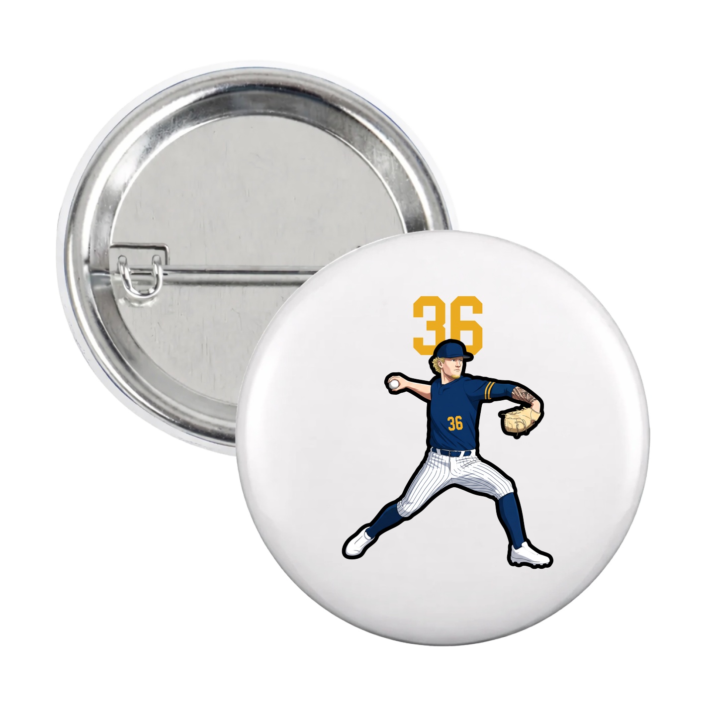 Game Day Button — Number Top in White