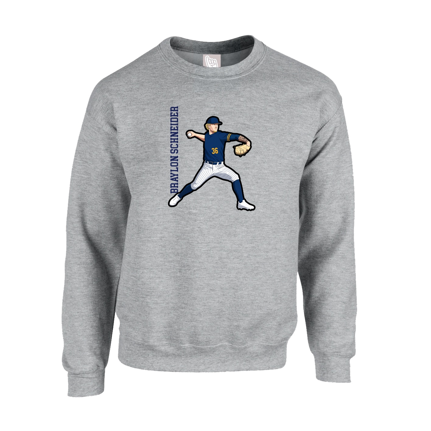 Fleece Crew — Name Vertical in Grey