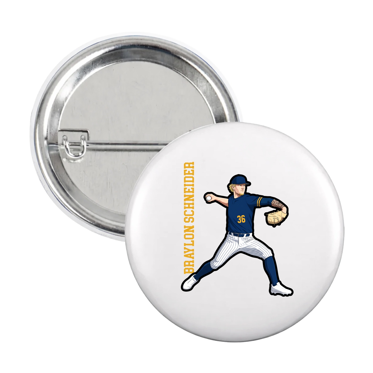 Game Day Button — Name Vertical in White