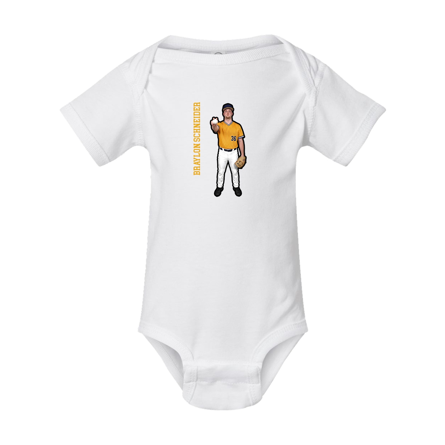 Baby Onesie — Name Vertical in White