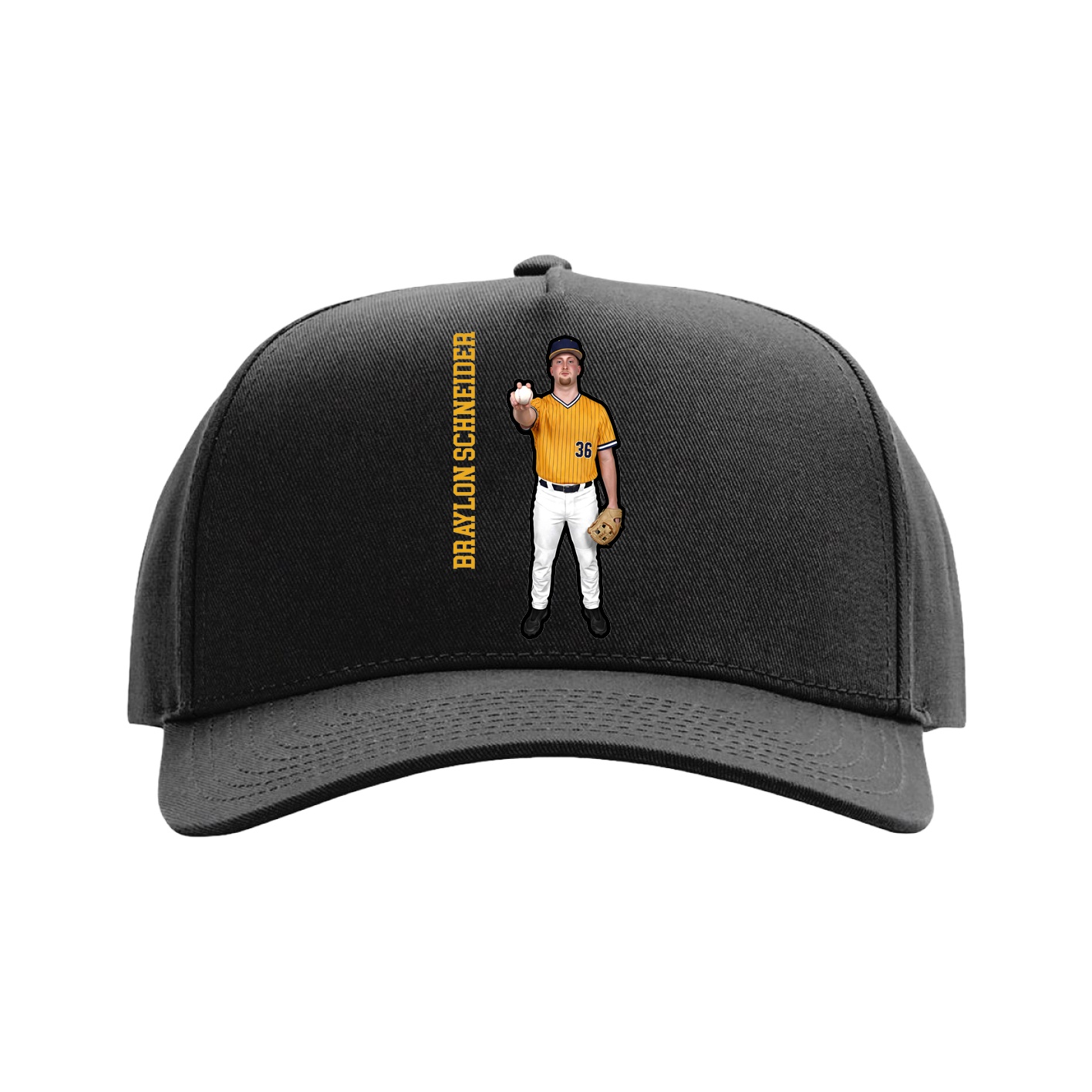 Full Fabric Five-Panel Champ Cap — Name Vertical in Black