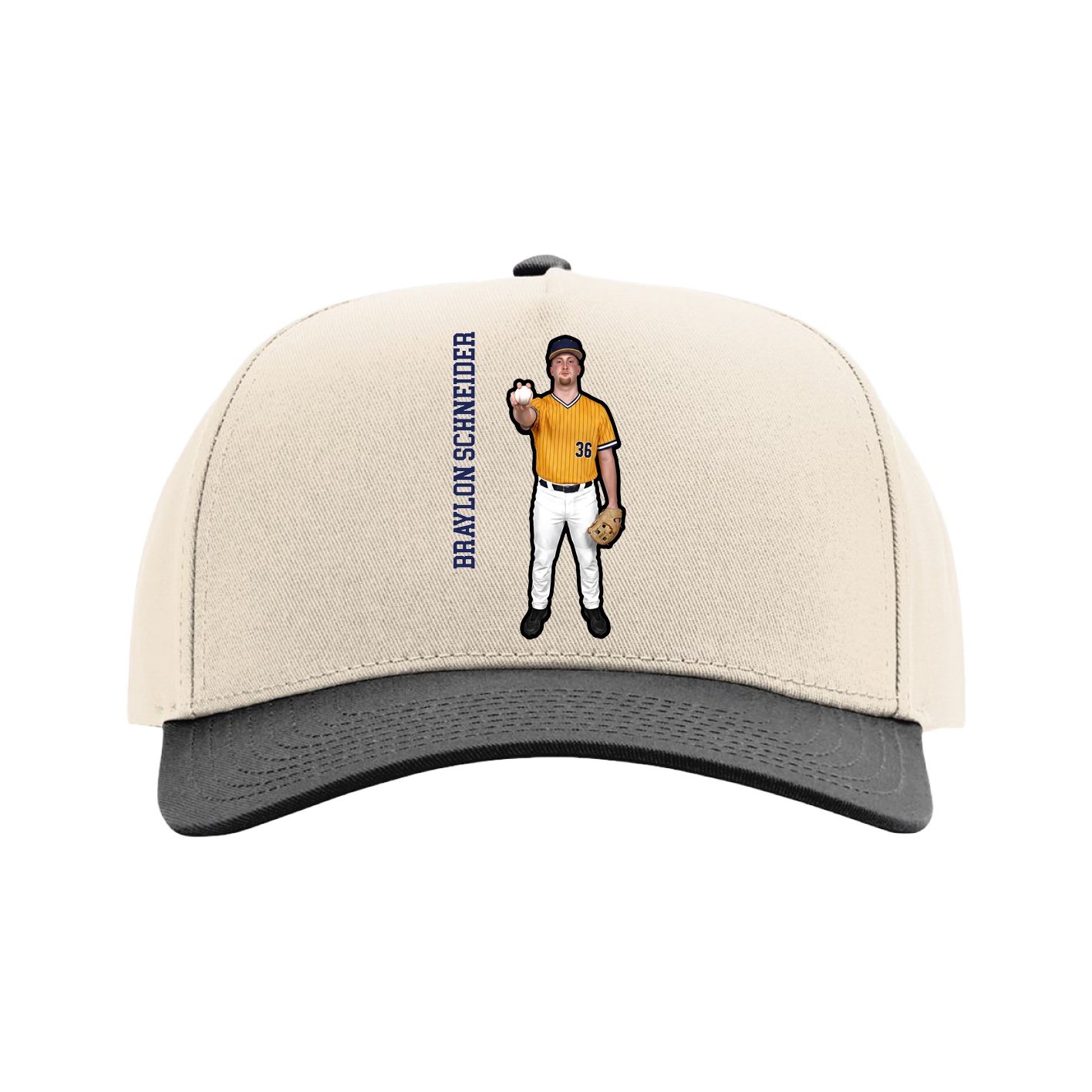Full Fabric Five-Panel Champ Cap — Name Vertical in Cream/Black