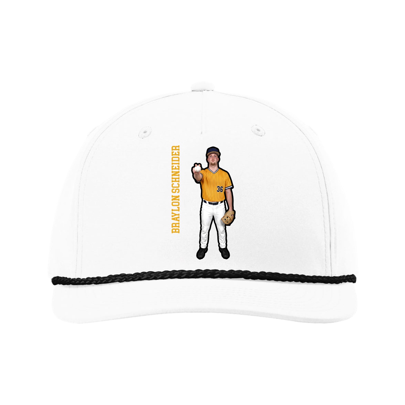 Five-Panel Classic Rope Cap — Name Vertical in White