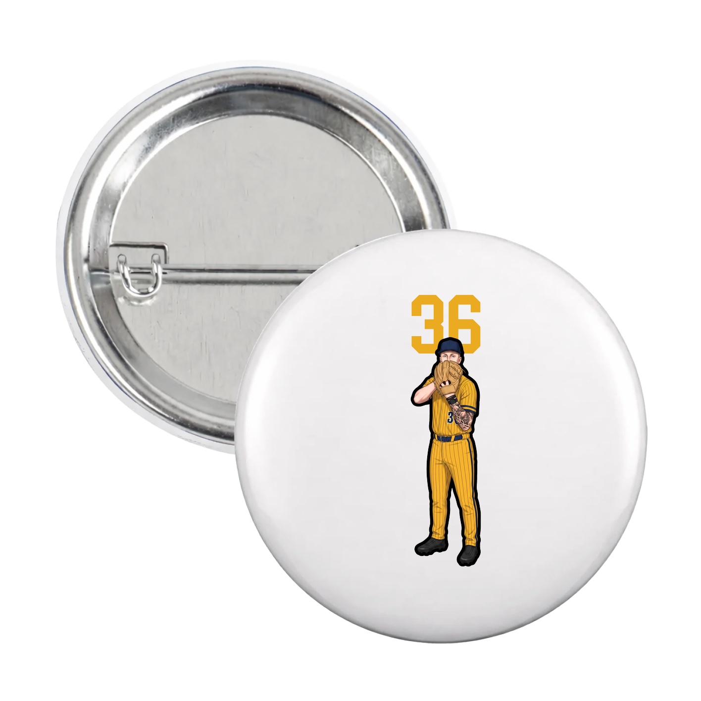 Game Day Button — Number Top in White