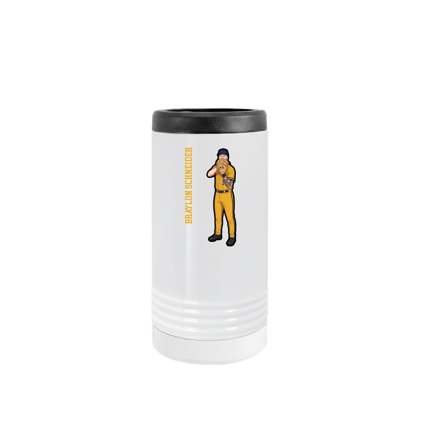 Slim Beverage Holder — Name Vertical in White