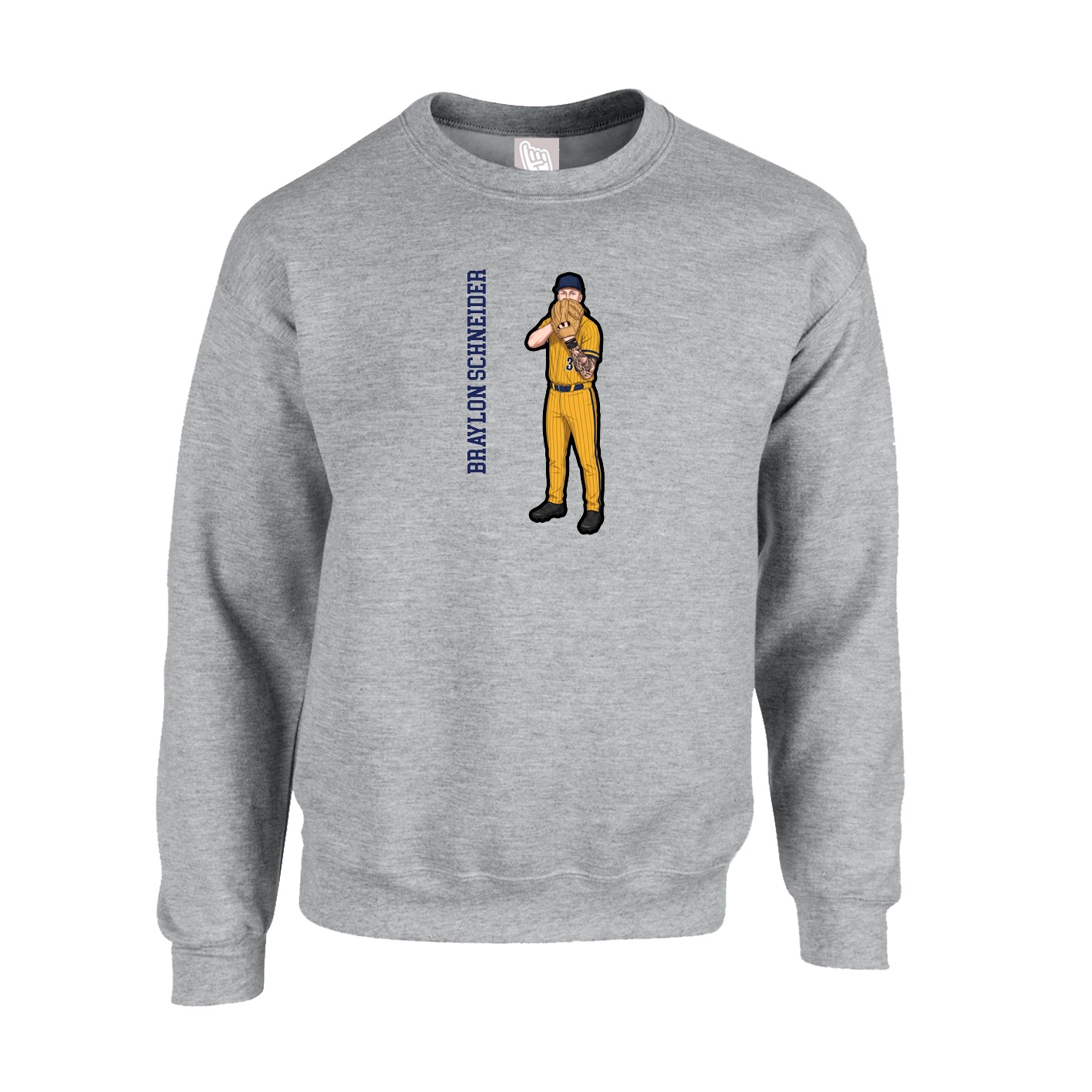 Fleece Crew — Name Vertical in Grey