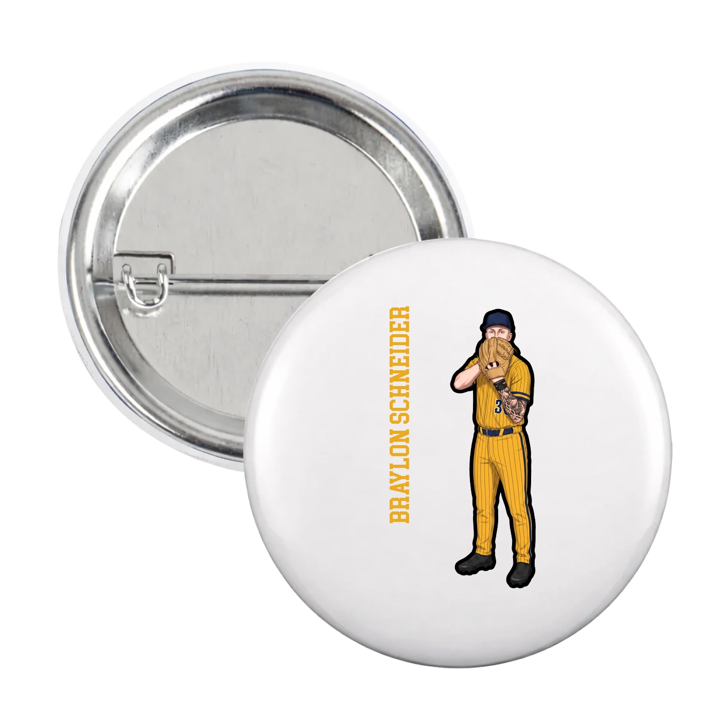 Game Day Button — Name Vertical in White