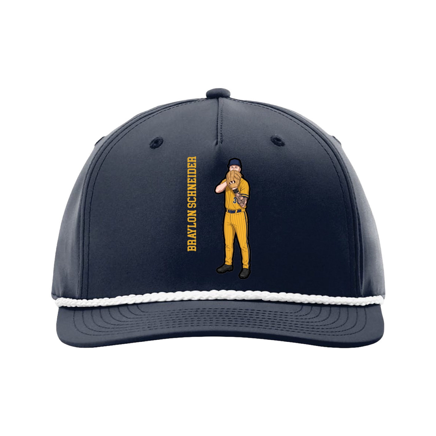 Five-Panel Classic Rope Cap — Name Vertical in Navy