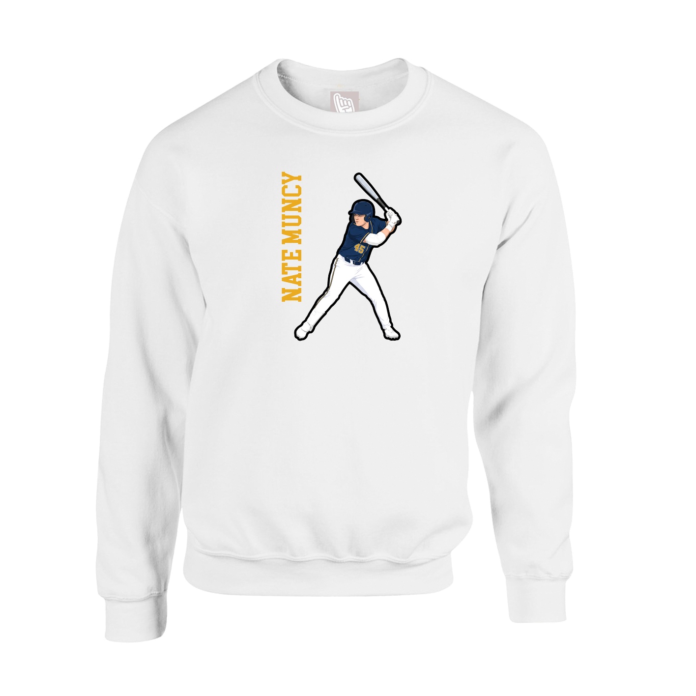 Fleece Crew — Name Vertical in White