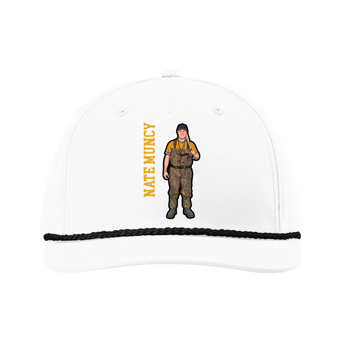 Five-Panel Classic Rope Cap — Name Vertical in White