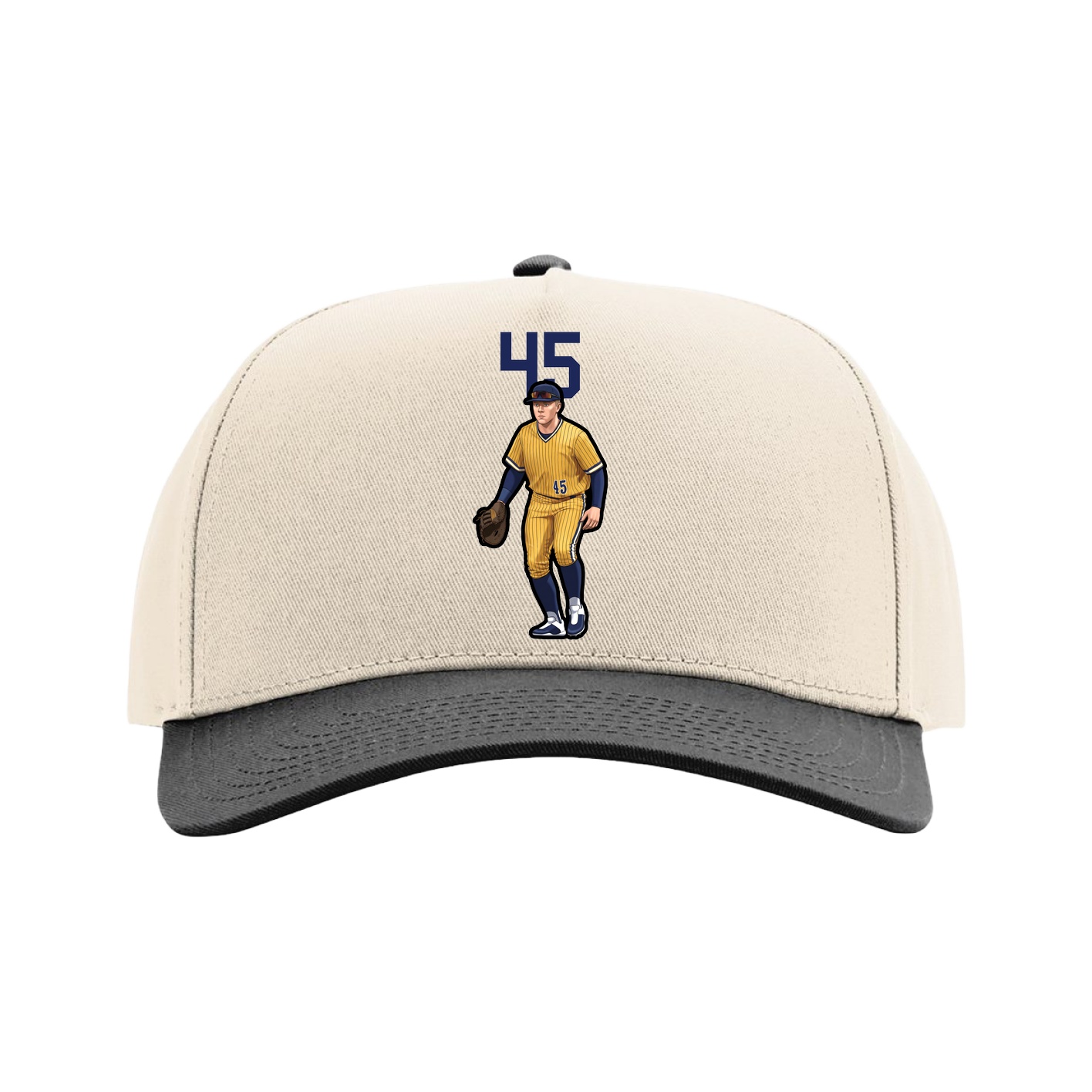 Full Fabric Five-Panel Champ Cap — Number Top in Cream/Black