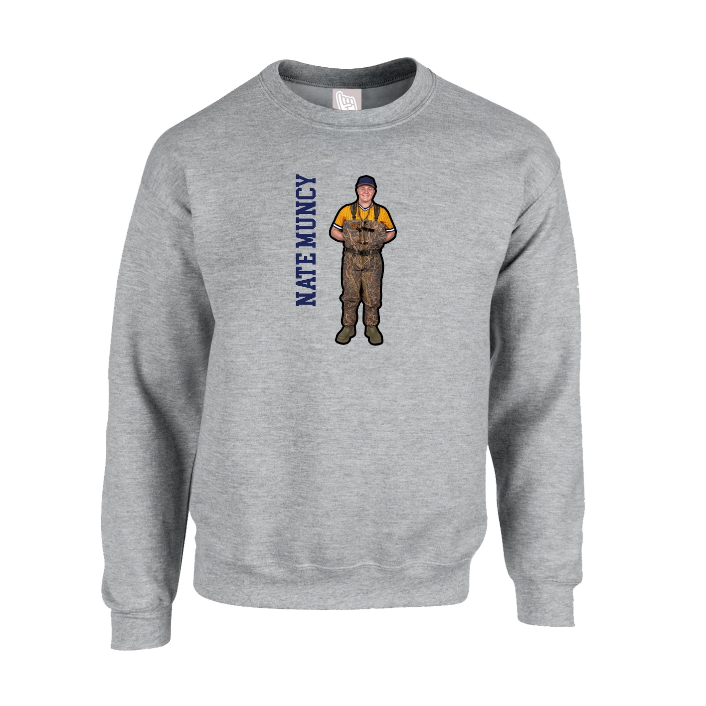 Fleece Crew — Name Vertical in Grey