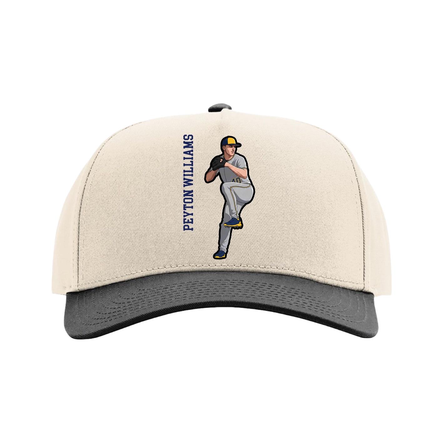 Full Fabric Five-Panel Champ Cap — Name Vertical in Cream/Black
