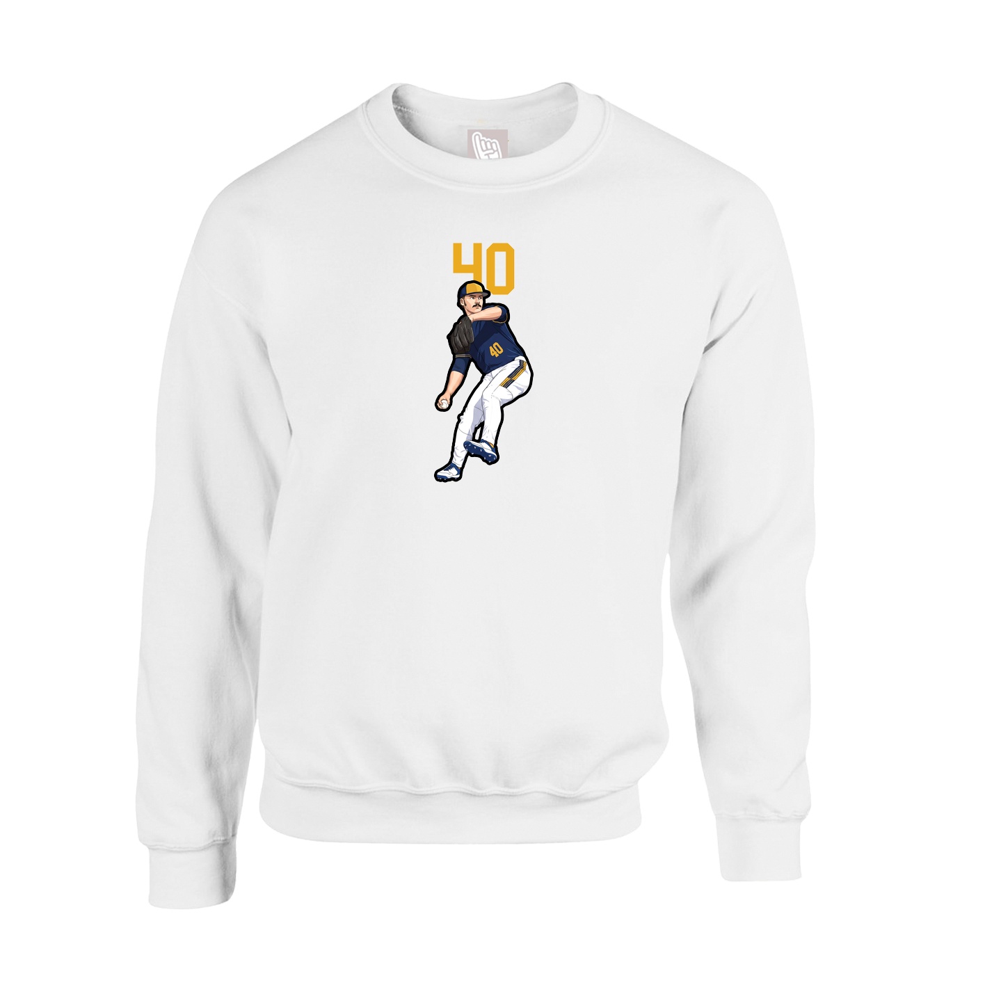 Fleece Crew — Number Top in White