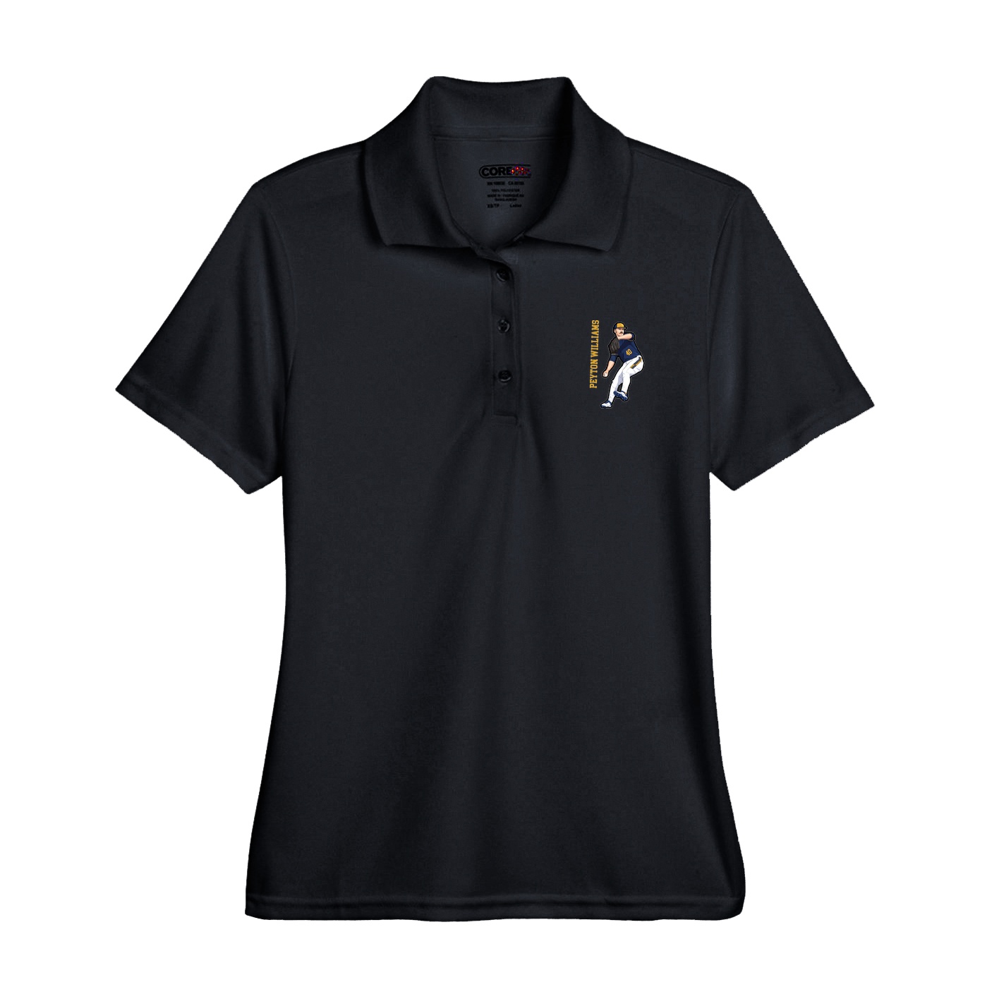Womens Performance Polo — Name Vertical in Black