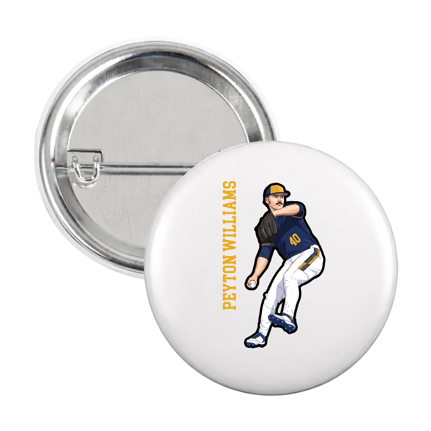 Game Day Button — Name Vertical in White