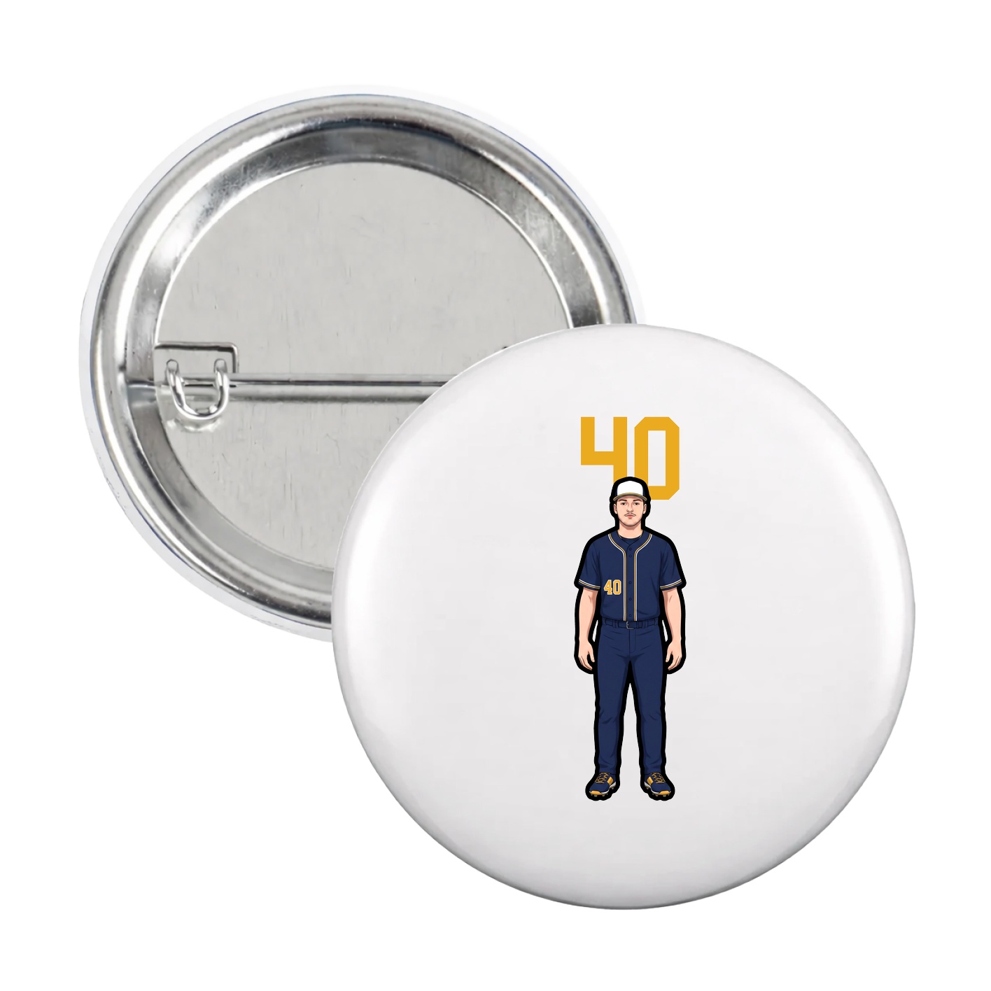 Game Day Button — Number Top in White