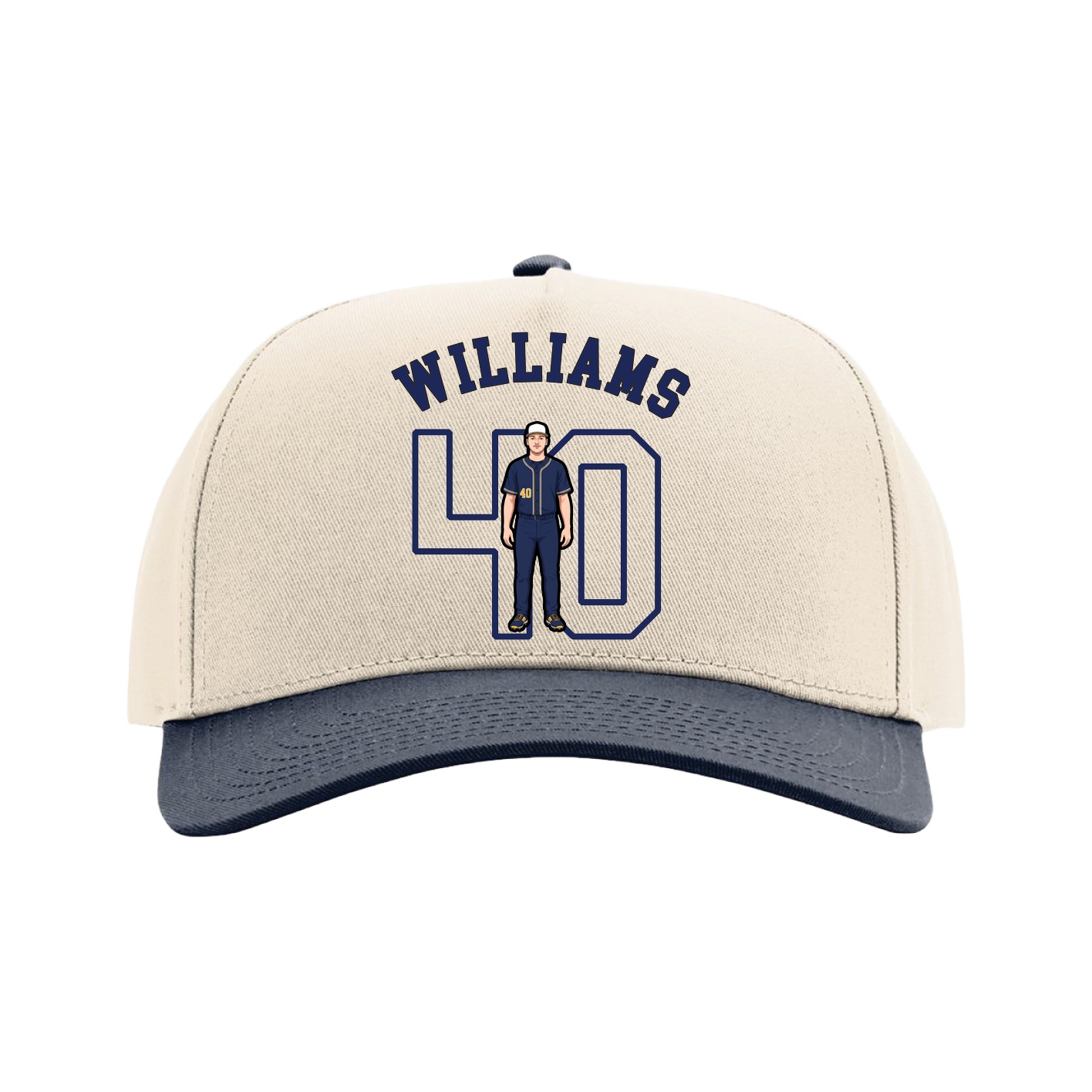 Full Fabric Five-Panel Champ Cap — Shirsey Arch in Cream/Navy