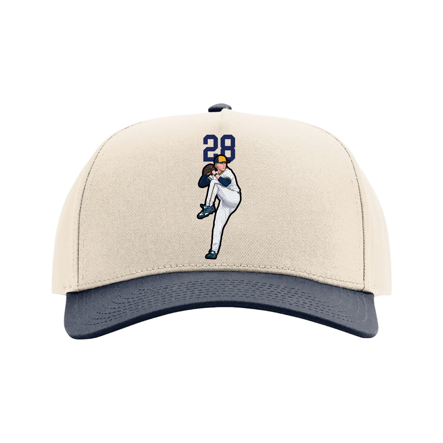Full Fabric Five-Panel Champ Cap — Number Top in Cream/Navy