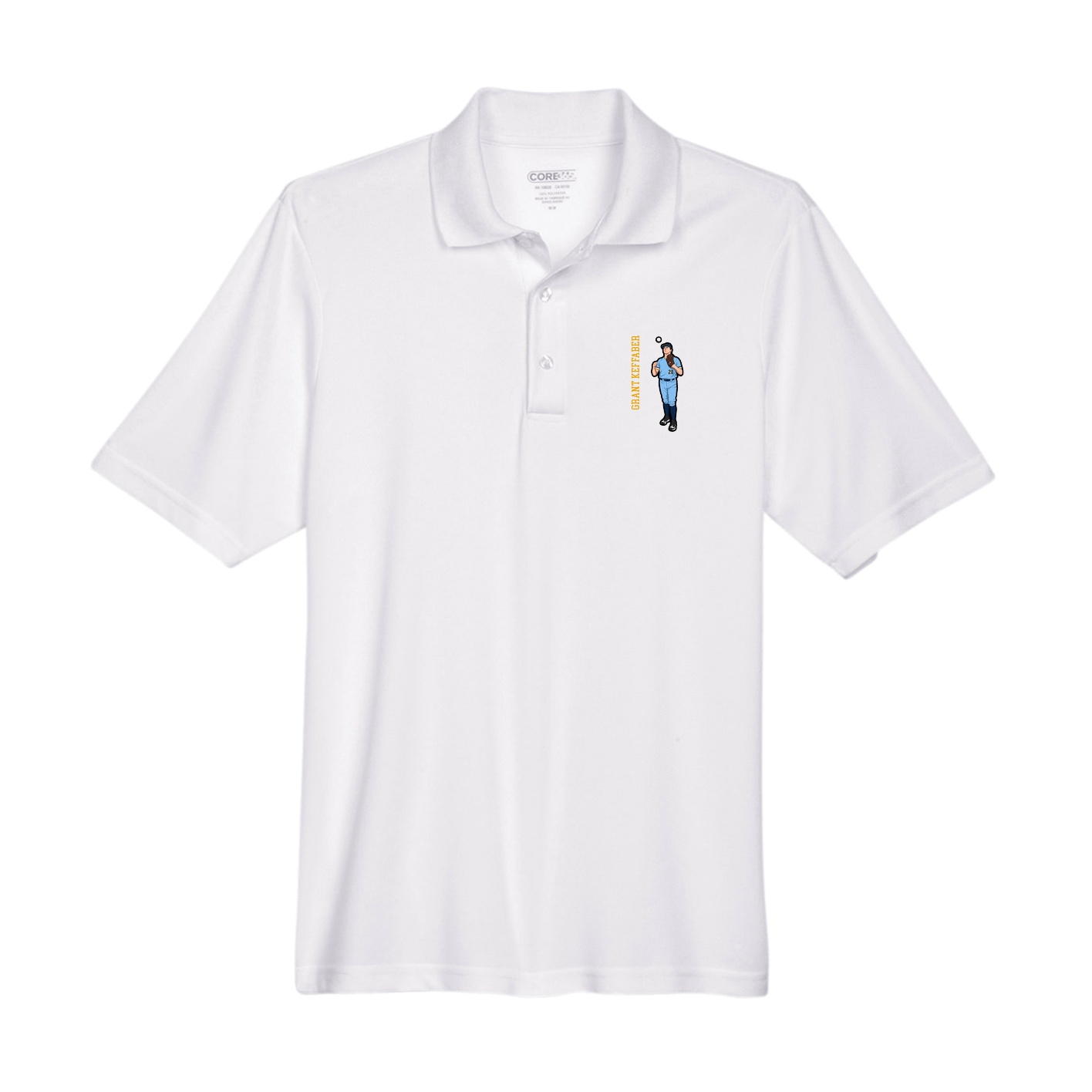 Performance Polo — Name Vertical in White