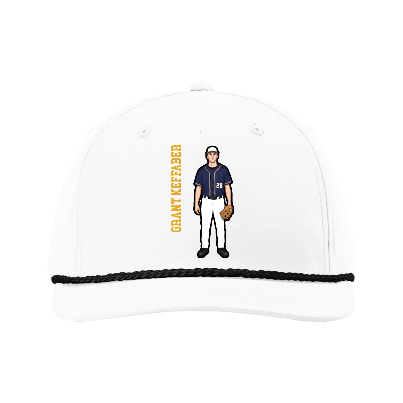 Five-Panel Classic Rope Cap — Name Vertical in White